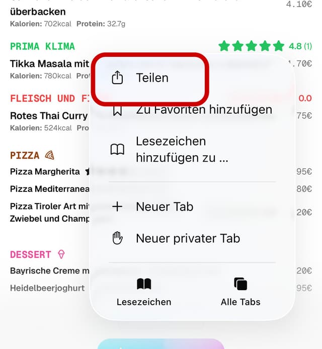 iOS Screenshot - Seitenmenü