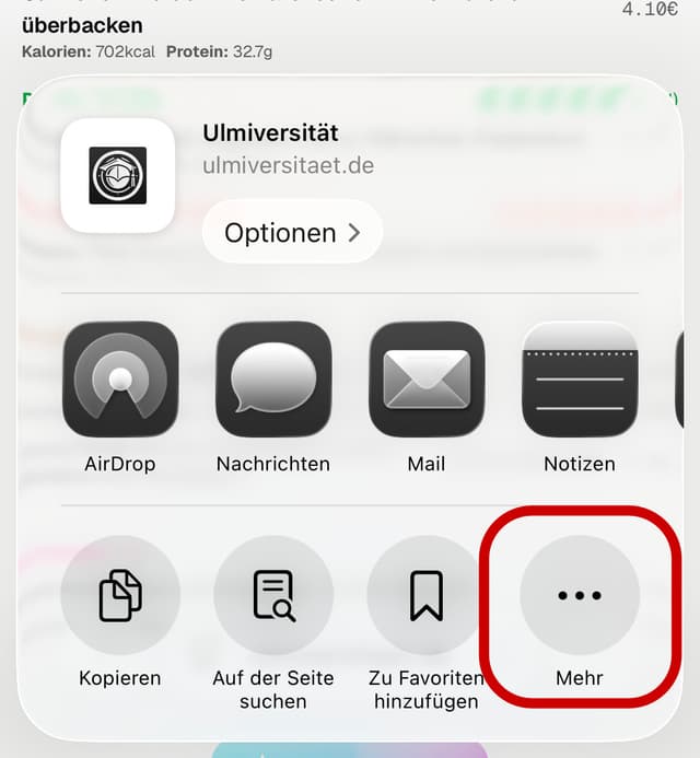 iOS Screenshot - Teilen-Menü