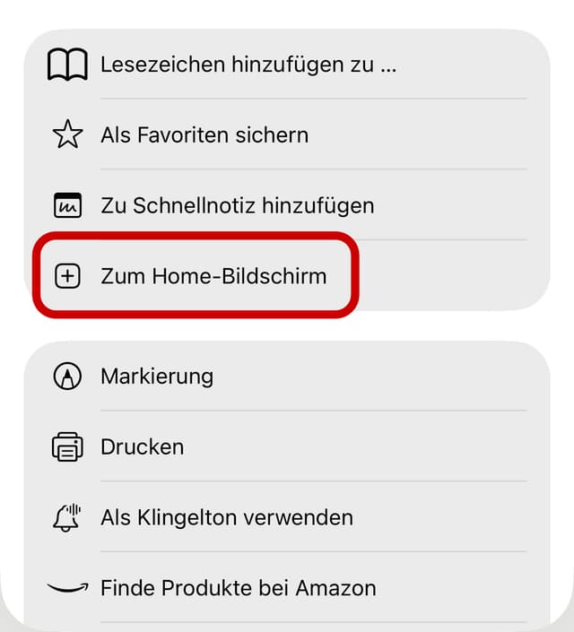 iOS Screenshot - Mehr-Option